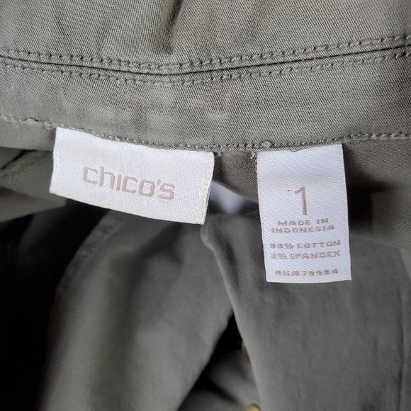 Chico's Cotton Jacket Blazer Olive Size 1 (8/10 M) - Picture 2 of 15